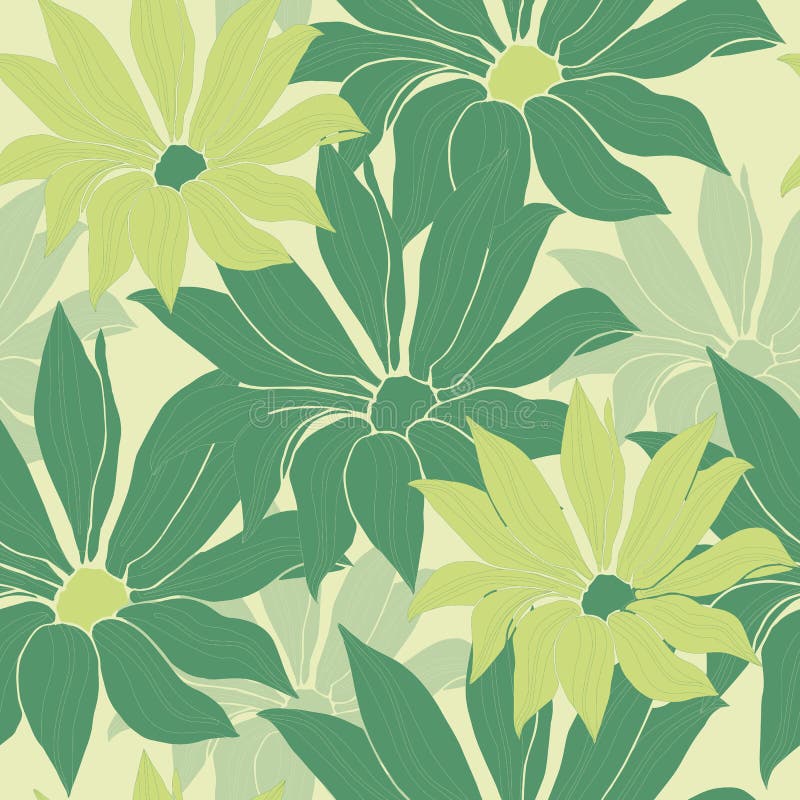 Bright background with green flowers. Vector geometric seamless pattern for fabric and tile