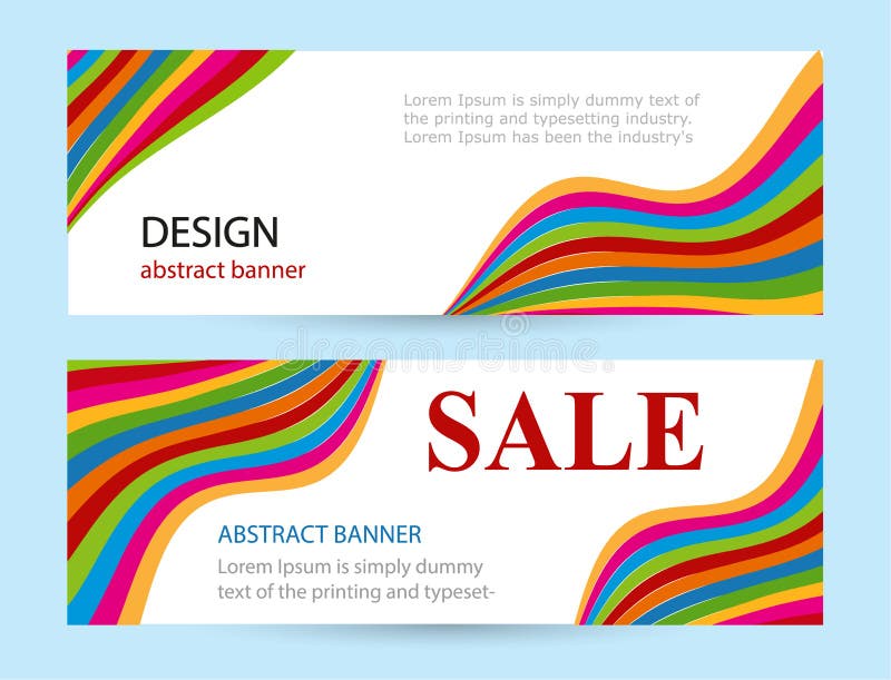 Bright banners with color stripes on white background. Abstract vector horizontal layout with wave color line. royalty free illustration