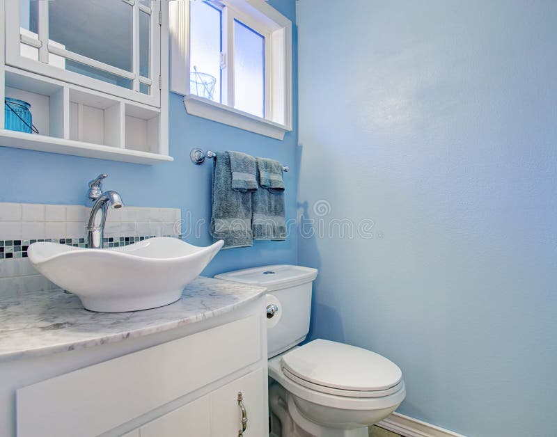Bright Bathroom with Blue Walls. Stock Image Image of bathtub, light 55484637