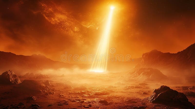 Bright beam of light on alien planet stock image