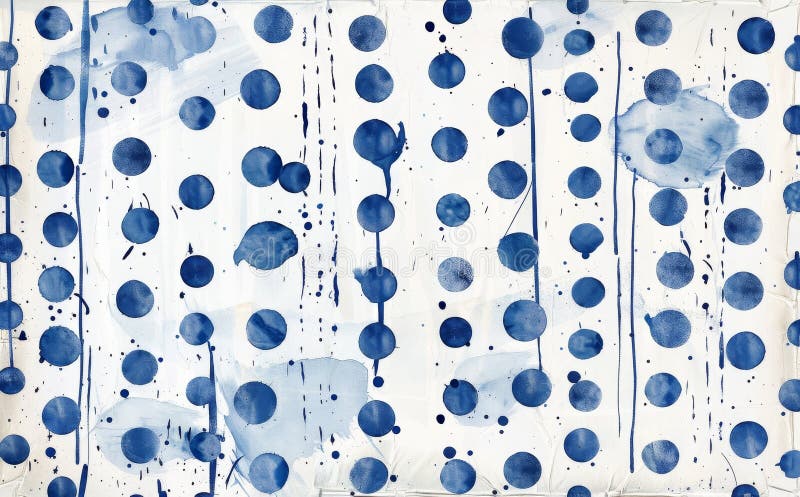 Bright blue circles and lines create a playful polka dot pattern against a clean white background, perfect for artistic and design applications. AI generated