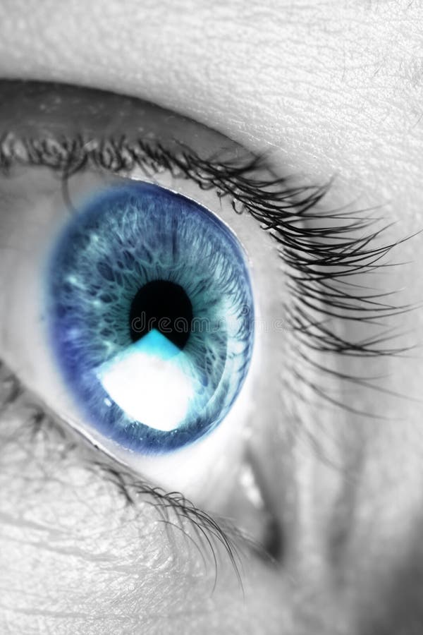 Bright blue eye close up. Clear closeup view stock images, royalty-free photos and pictures