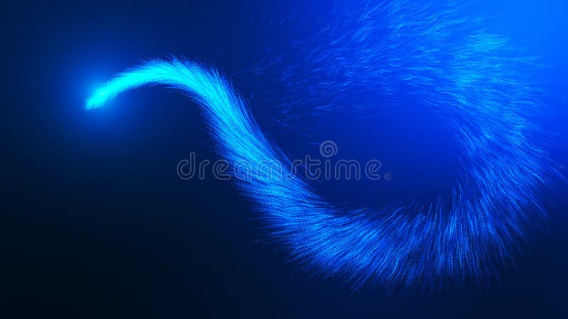 Bright blue neon glowing fast moving streams of bright particles. Light trace of a wave. Particle movement effect royalty free stock photos