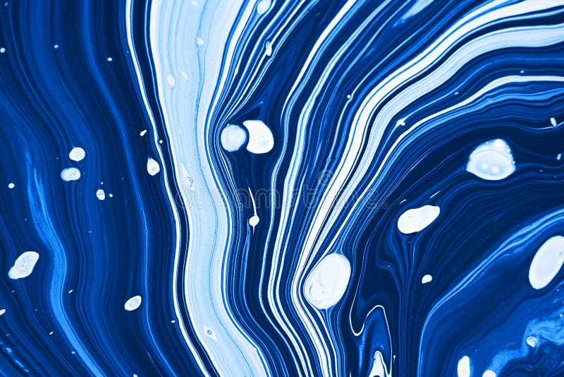 Bright blue and white marble background. Colorful liquid stripy minimalistic trendy paint texture. Abstract fluid art