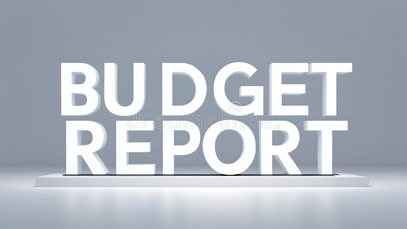 Bright budget report text with modern design in a minimalistic style royalty free illustration