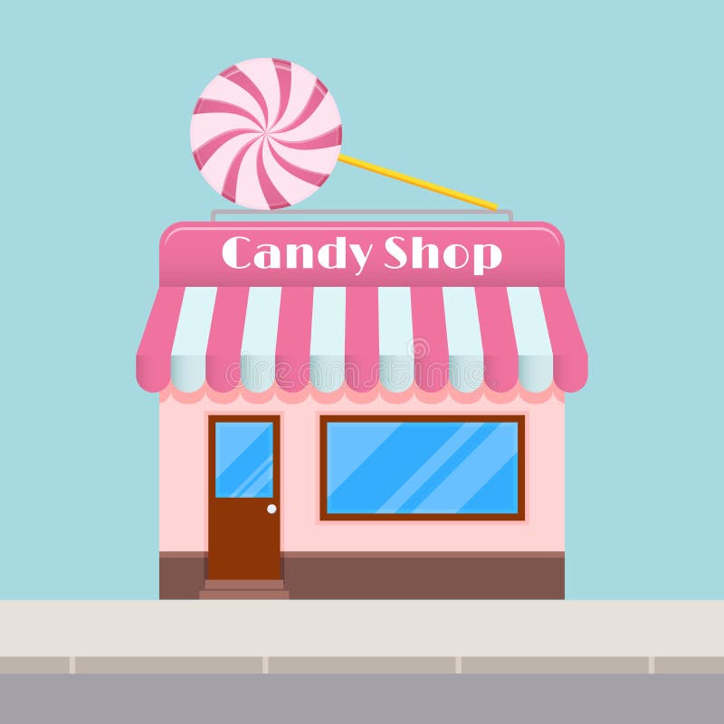 Bright Cartoon Candy Store with a Canopy, Flat Style. Stock Vector -  Illustration of lollipop, boutique: 58185348