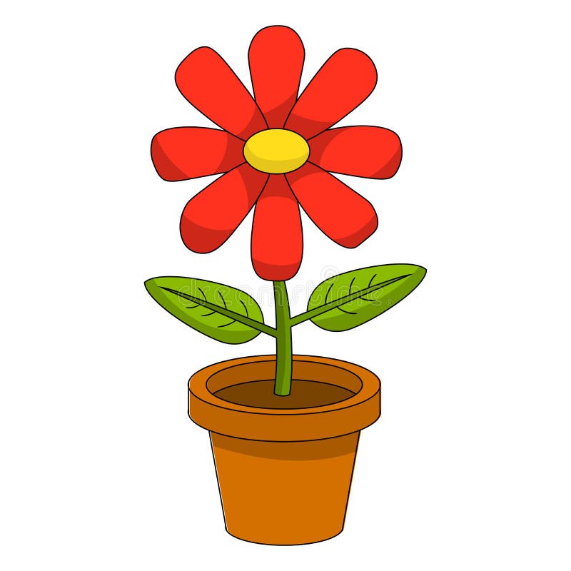 Bright Cartoon Flower in the Pot Isolated on White Background. Stock Vector  - Illustration of bloom, card: 156901714