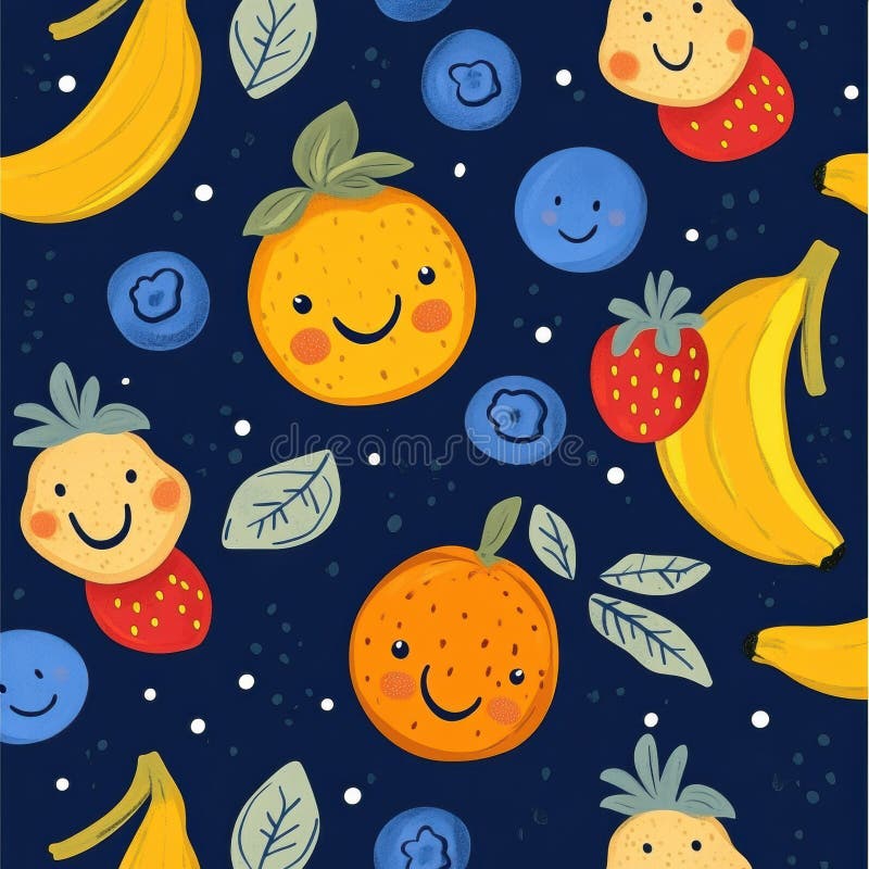 This seamless pattern features happy cartoon strawberries, blueberries, bananas, and oranges with cheerful expressions, perfect for baby products and decor. Seamless pattern bright oranges stock images, royalty-free photos and pictures