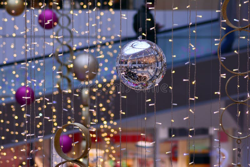 Bright Christmas Decoration in Mall. Stock Image - Image of celebration ...