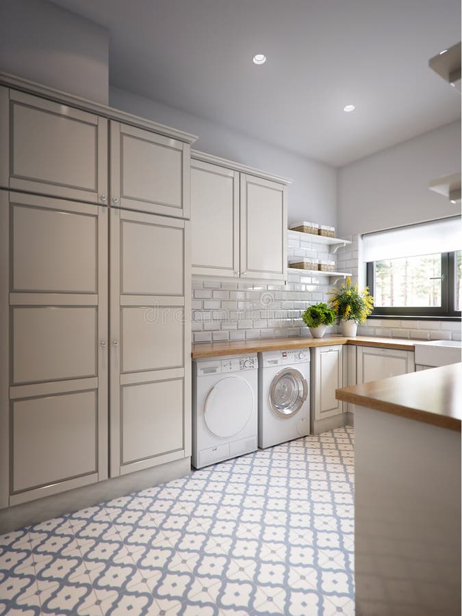 Bright classic traditional laundry room