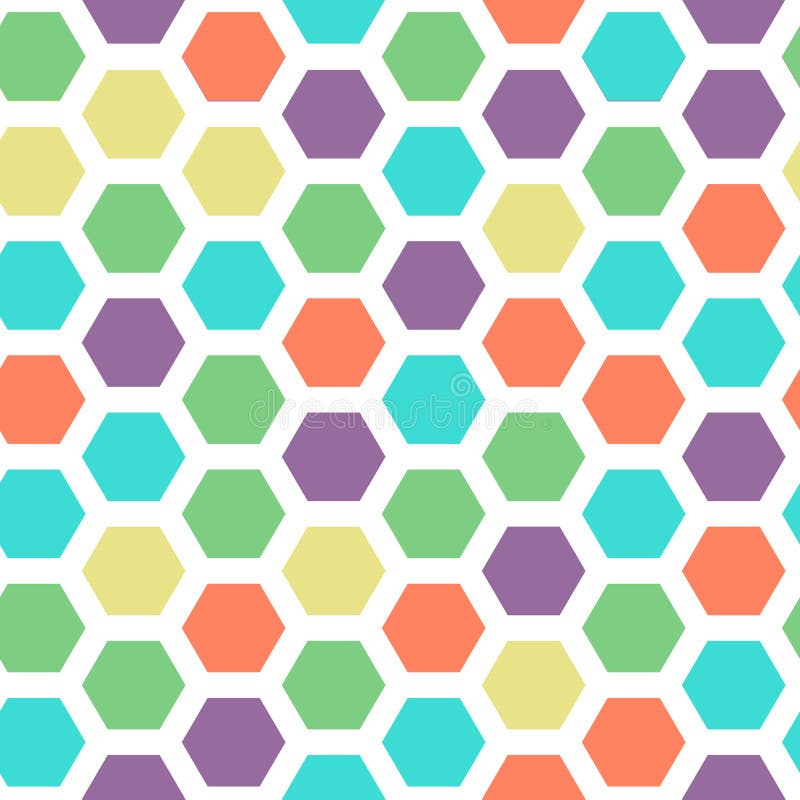 Bright color hexagon seamless pattern with green, violet, yellow, red and cyan colors vector illustration Bright color hexagon seamless pattern with green, violet, yellow, red and cyan colors vector illustration