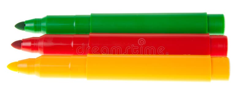 Bright colored markers on white background