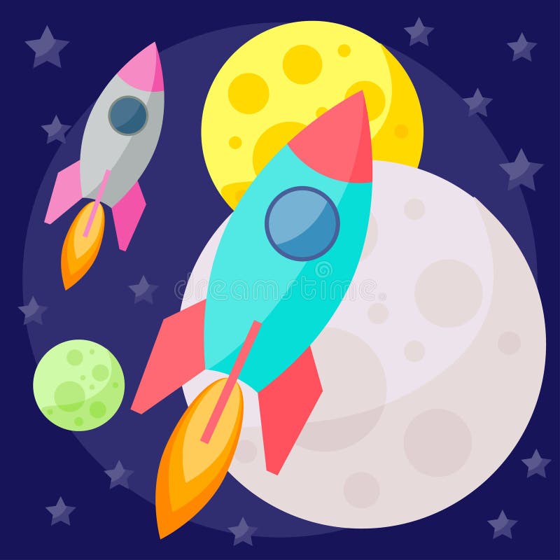 Bright colored vector space background with colorful planets and stock illustration