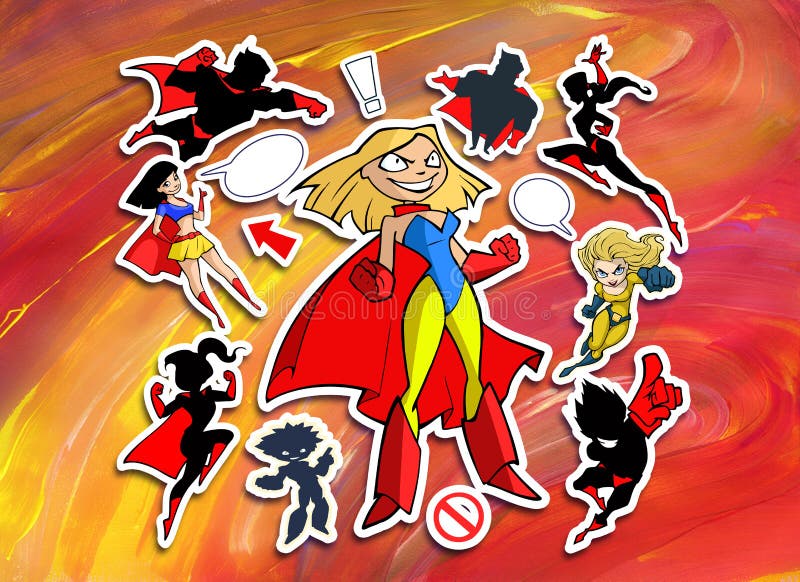 Bright and colorful cartoon set of funny and awesome superheroes stickers royalty free illustration Bright and colorful cartoon set of funny and awesome superheroes stickers royalty free illustration