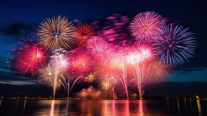 Bright and colorful fireworks in honor of the holiday of love vector illustration