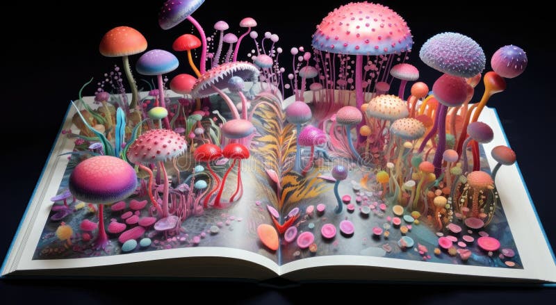 Bright and colorful microcosm of microbes, fungi, bacteria royalty free illustration