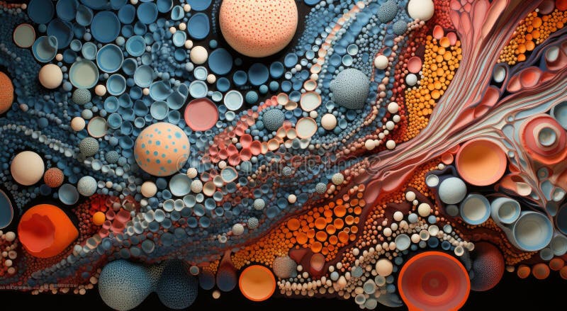 Bright and colorful microcosm of microbes, fungi, bacteria stock illustration