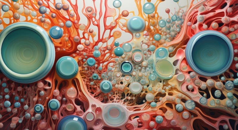 Bright and colorful microcosm of microbes, fungi, bacteria royalty free illustration