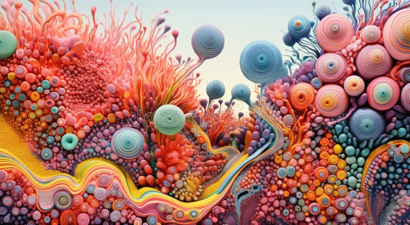 Bright and colorful microcosm of microbes, fungi, bacteria vector illustration