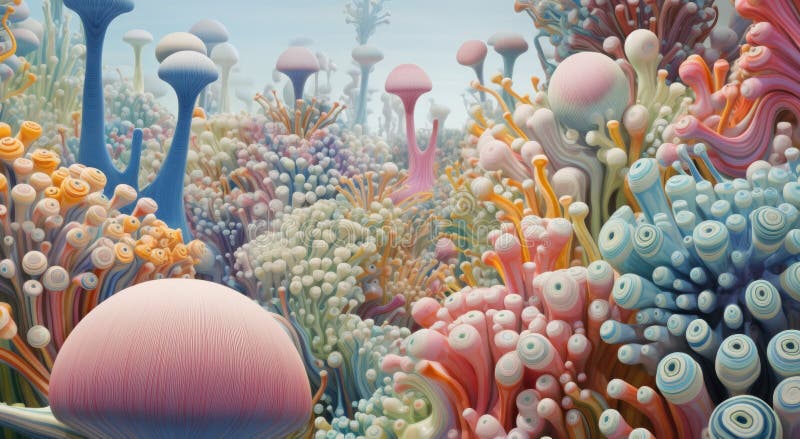 Bright and colorful microcosm of microbes, fungi, bacteria stock illustration