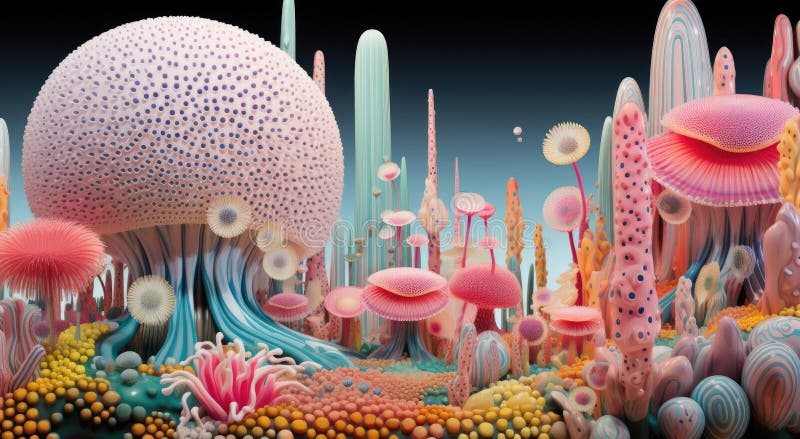 Bright and colorful microcosm of microbes, fungi, bacteria stock illustration