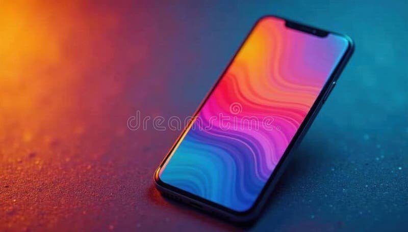 Bright colorful phone displaying business app, program, development, creative stock illustration