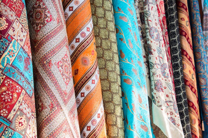 Bright, Colorful Turkish Fabrics, Bedspreads and Kerchiefs with