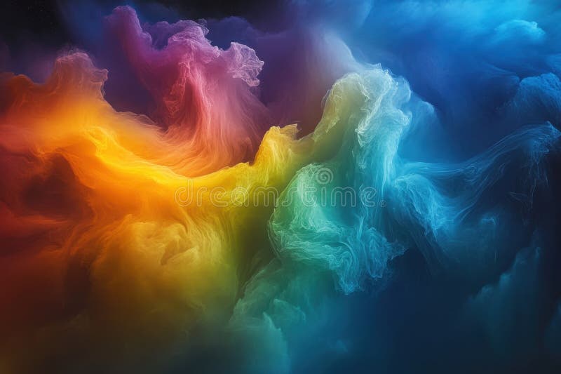 Colorful abstract swirl of vibrant hues flowing across a dark background royalty free illustration