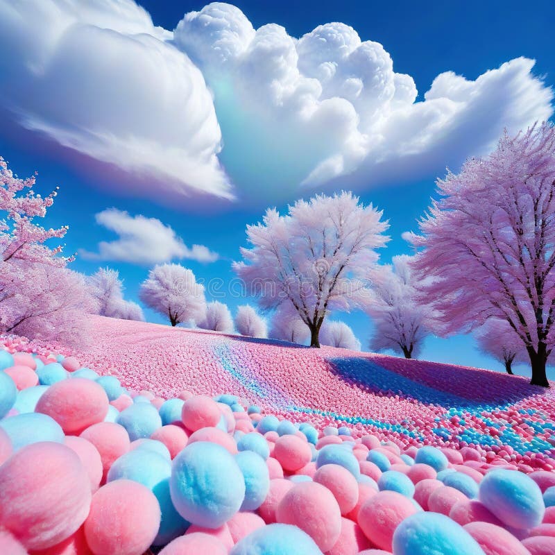 Of Bright Colors and Fluffy with Cloud of Cotton Candy Hovering Over a ...