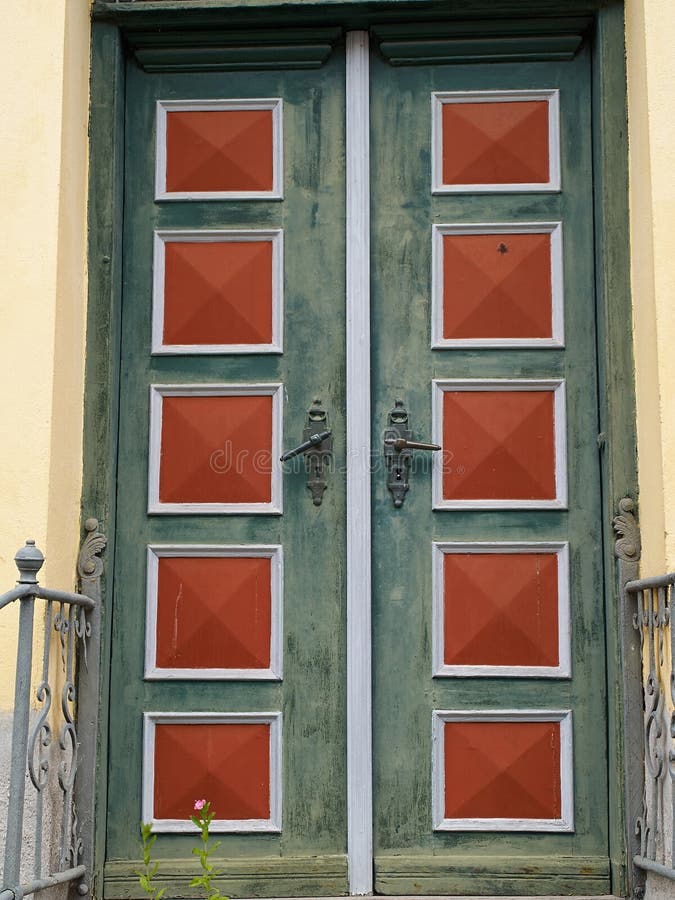 Bright colors traditional painted wooden door