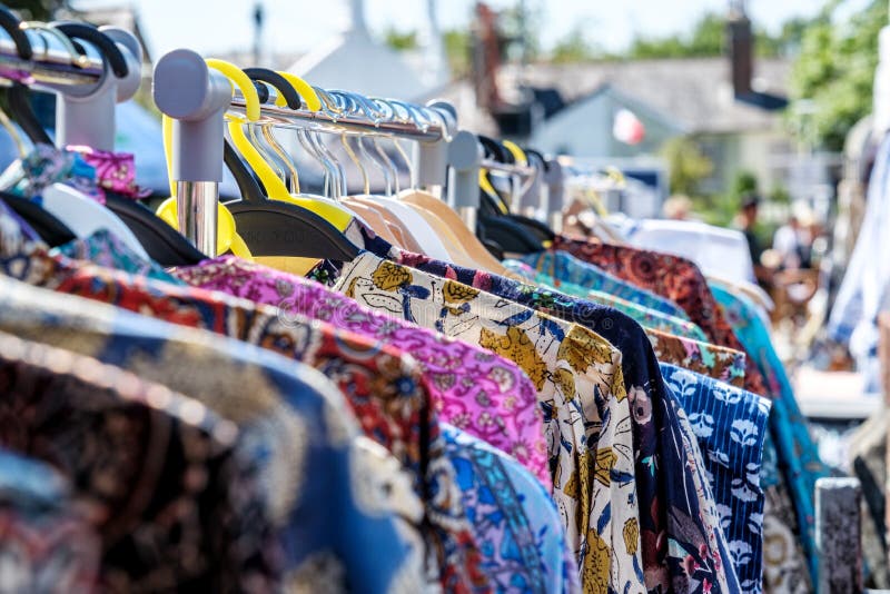 Bright Colourful Womens Dresses Hanging in Outdoor Market Stall ...