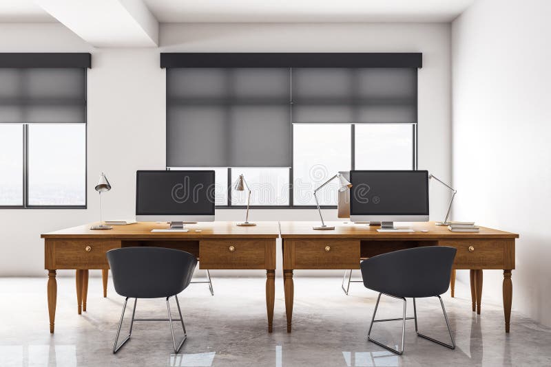 Bright Concrete Coworking Office Interior Stock Illustration