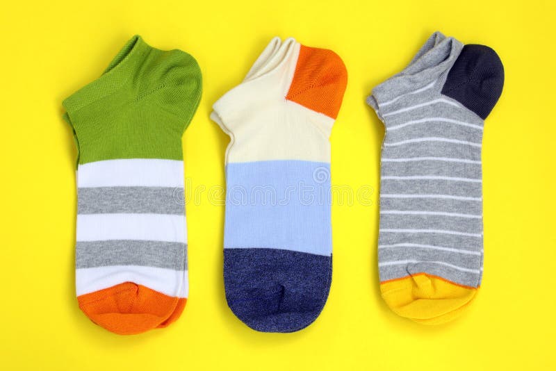 Bright Cotton Socks for Sports. Three Pairs of Striped Colored Short ...