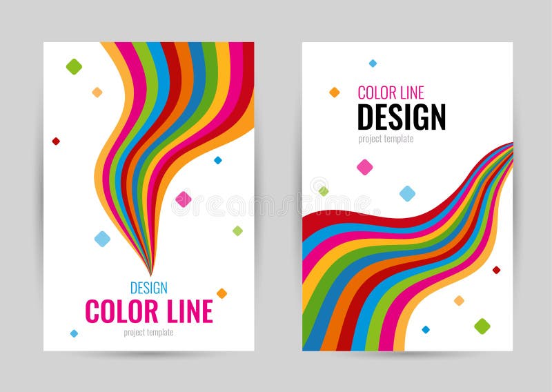 Bright cover with bright rainbow line on white background. Abstract vector vertical banners color line. stock illustration