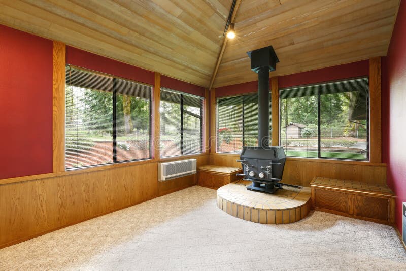 Bright Empty Living Room Interior With Red Accent Walls