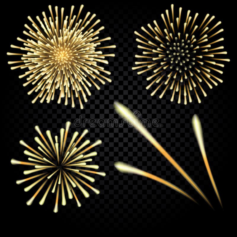 Bright fireworks in honor of the holiday on a black background. Three rockets. illustration stock illustration