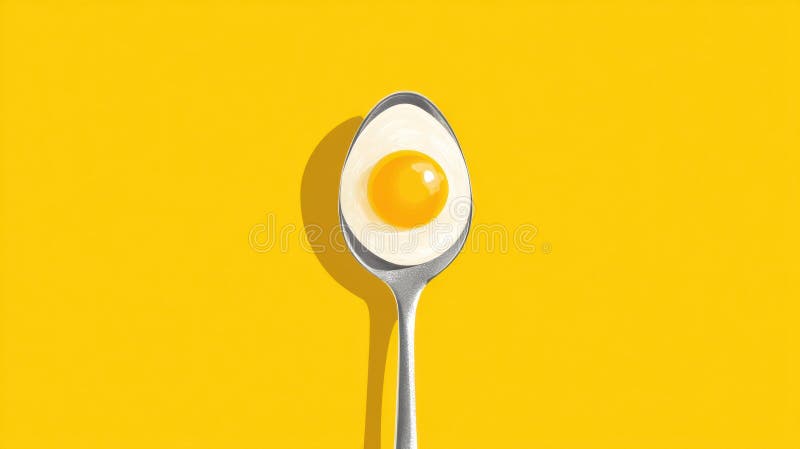 Bright Flat Art Featuring an Egg on a Spoon With a Vibrant Yellow Background Creating a Cheerful Kitchen Atmosphere royalty free stock images