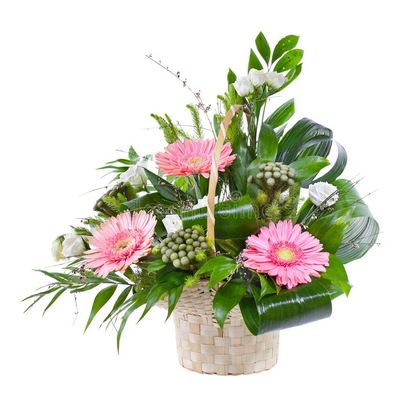 Bright Flower Bouquet in Basket Stock Image Image of flower, floral