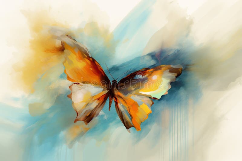 Bright Flying Butterfly on a Blue Background. Splashes of Water and