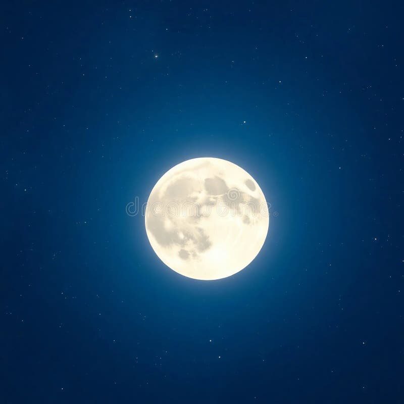 A bright full moon against a deep blue sky, offering a tranquil evening view. royalty free stock photo