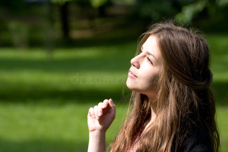 Bright girl in park