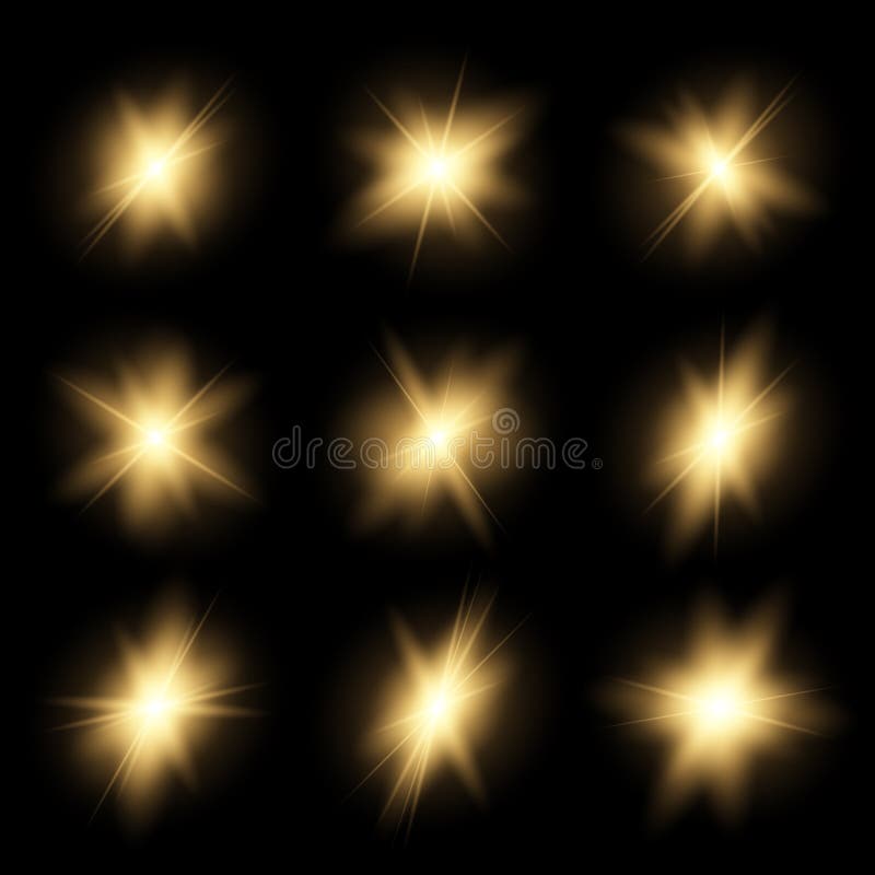 Bright Glowing Golden Flashes in the Dark Stock Illustration