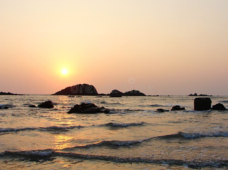 Bright Golden Sun in Evening over Sea at Muzhappilangad Drive-in Beach, Kannur, Karala, India - Natural Background