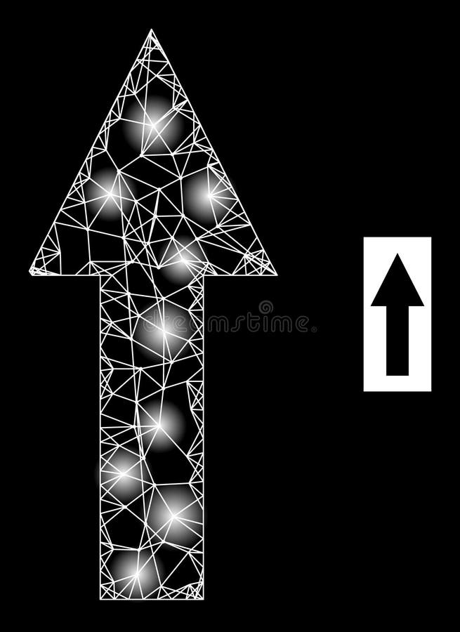 Bright Hatched Up Arrow Mesh Icon with Light Spots royalty free stock images