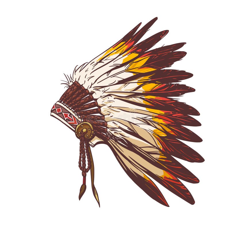 Bright Headdress of Indian Chief in Hand Drow Style for Print and ...