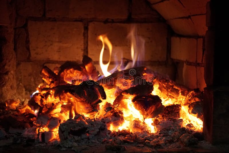 Red hot coals in fireplace stock image. Image of burn 13128459