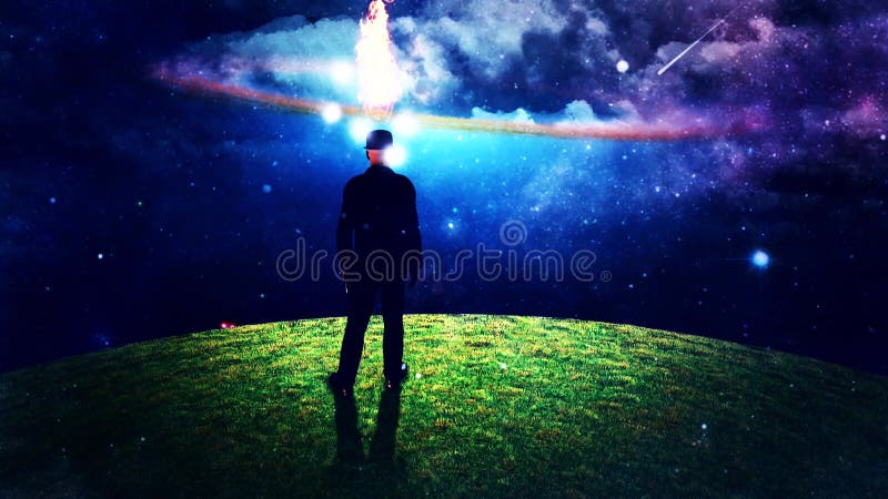 Bright ideas. Man with light bulb stock illustration