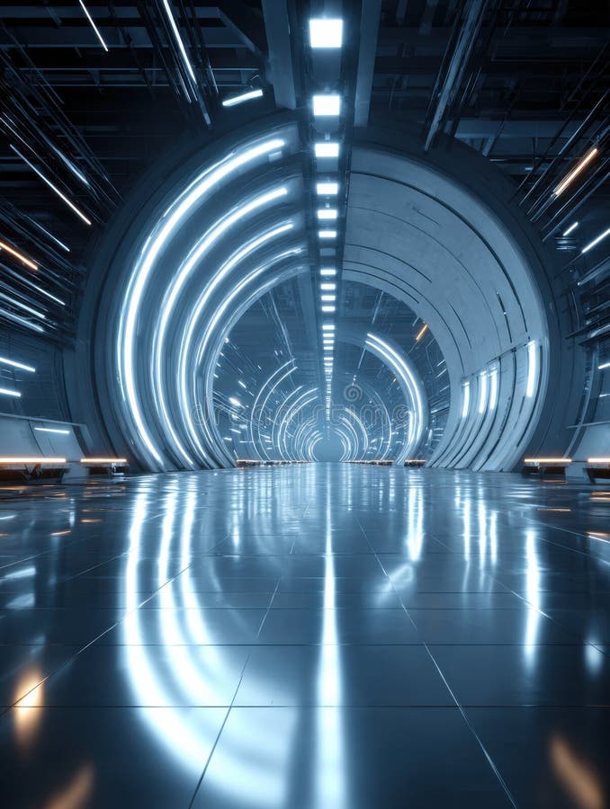 Futuristic Corridor With Soft Glowing Lights in a Sleek Technological Environment stock photography