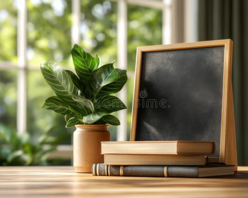 Bright and Inspiring Classroom Setting with Bookshelves and Chalkboard, Ideal for Collaborative Learning and Group Projects vector illustration