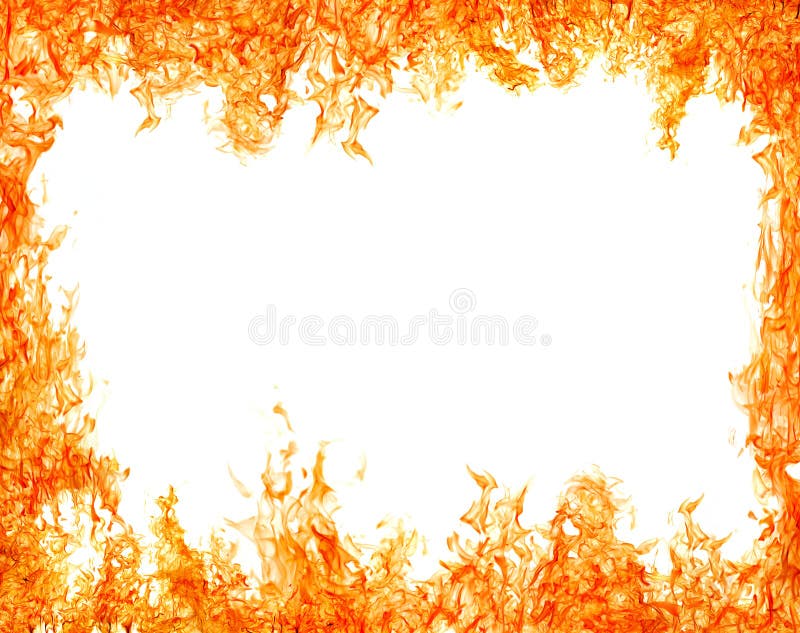 Bright isolated on white orange flame frame